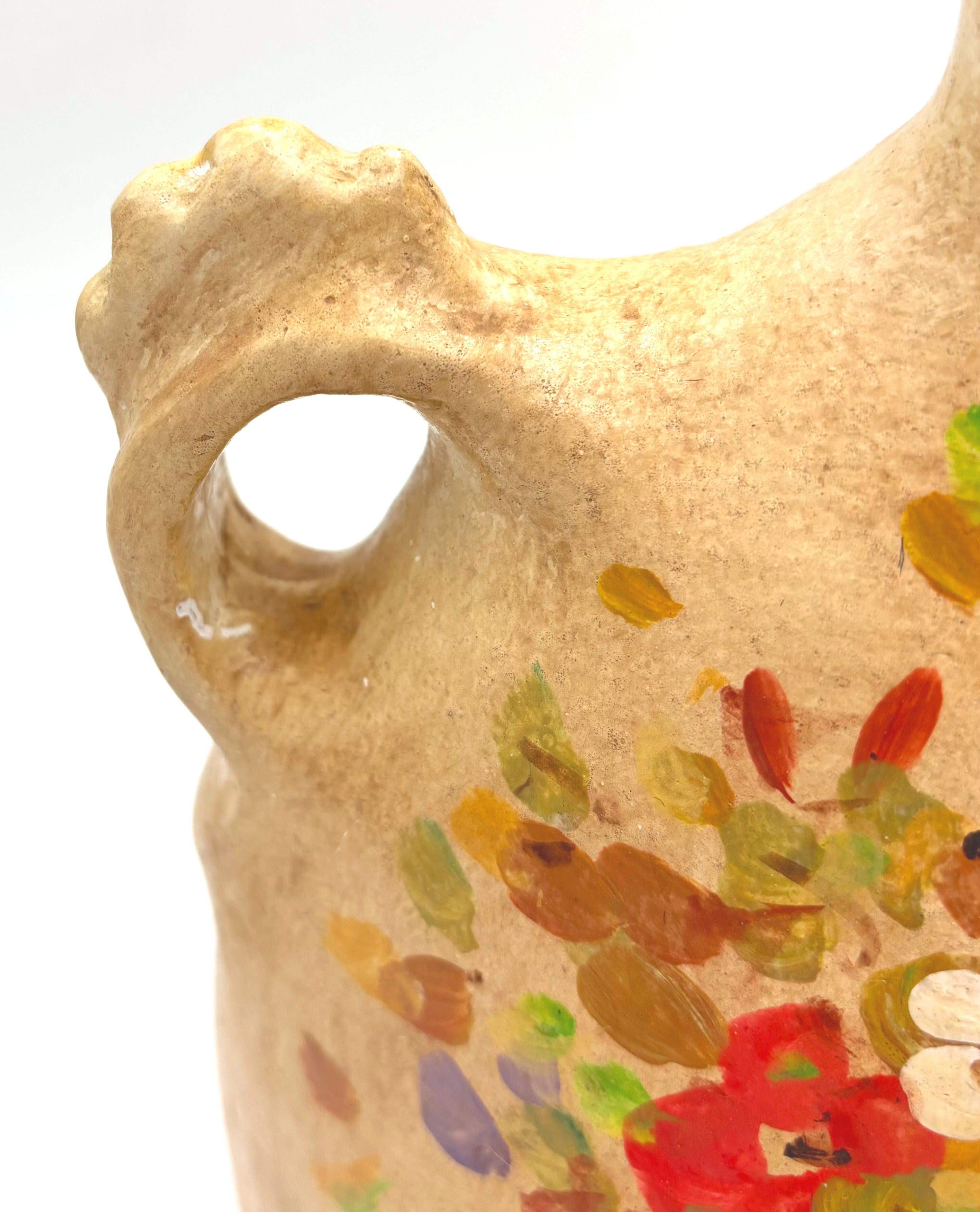 VINTAGE 1998 SIGNED HAND PAINTED FLORAL AMPHORA VESSEL PAIR