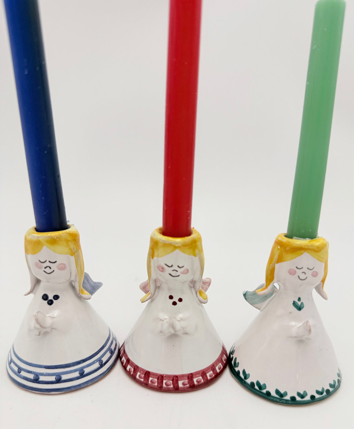Vintage Danish Angel Candle Holders Set of 3 – D.R. Danmark Hand Painted Ceramic Scandinavian Christmas Decor