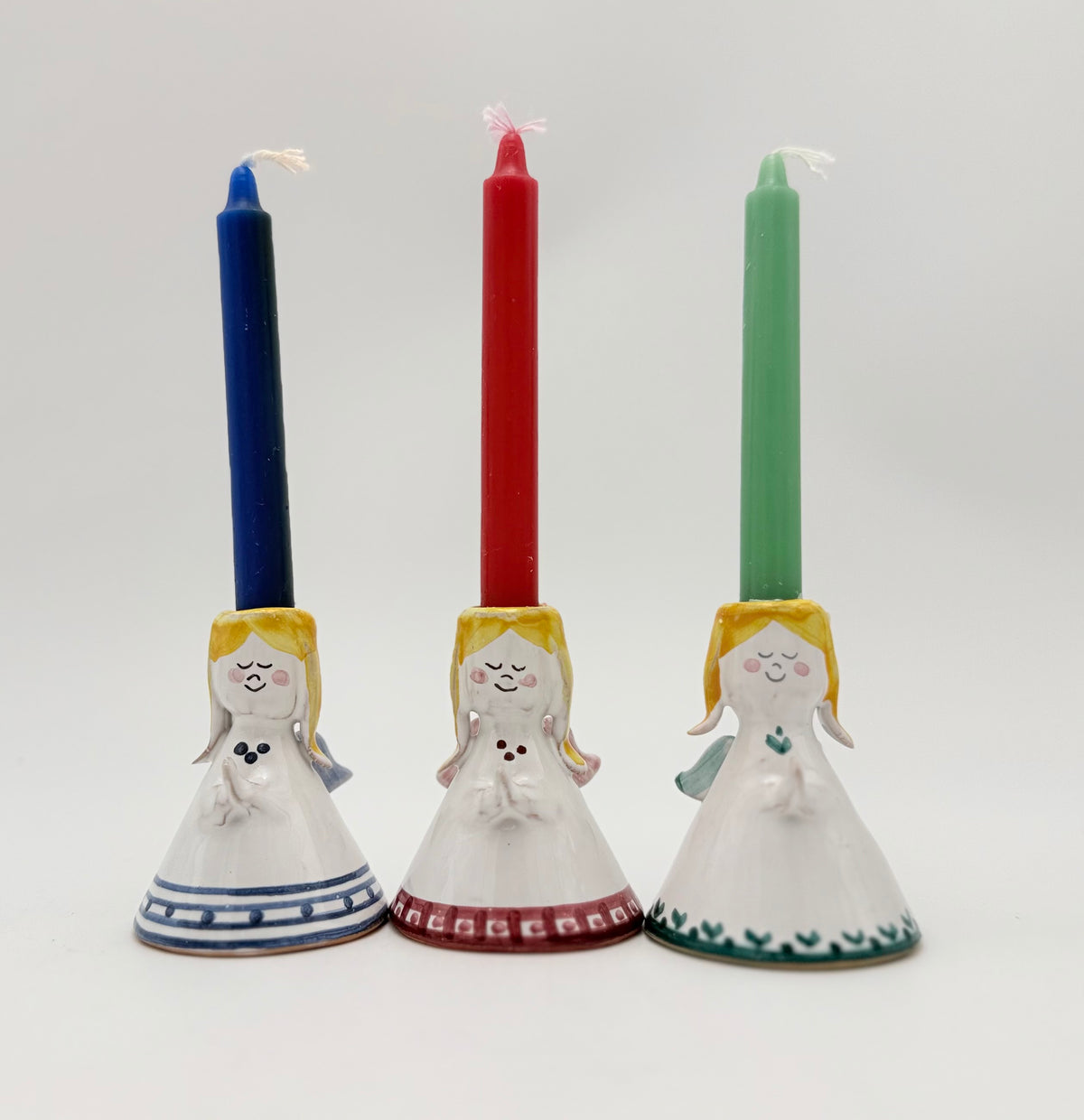 Vintage Danish Angel Candle Holders Set of 3 – D.R. Danmark Hand Painted Ceramic Scandinavian Christmas Decor