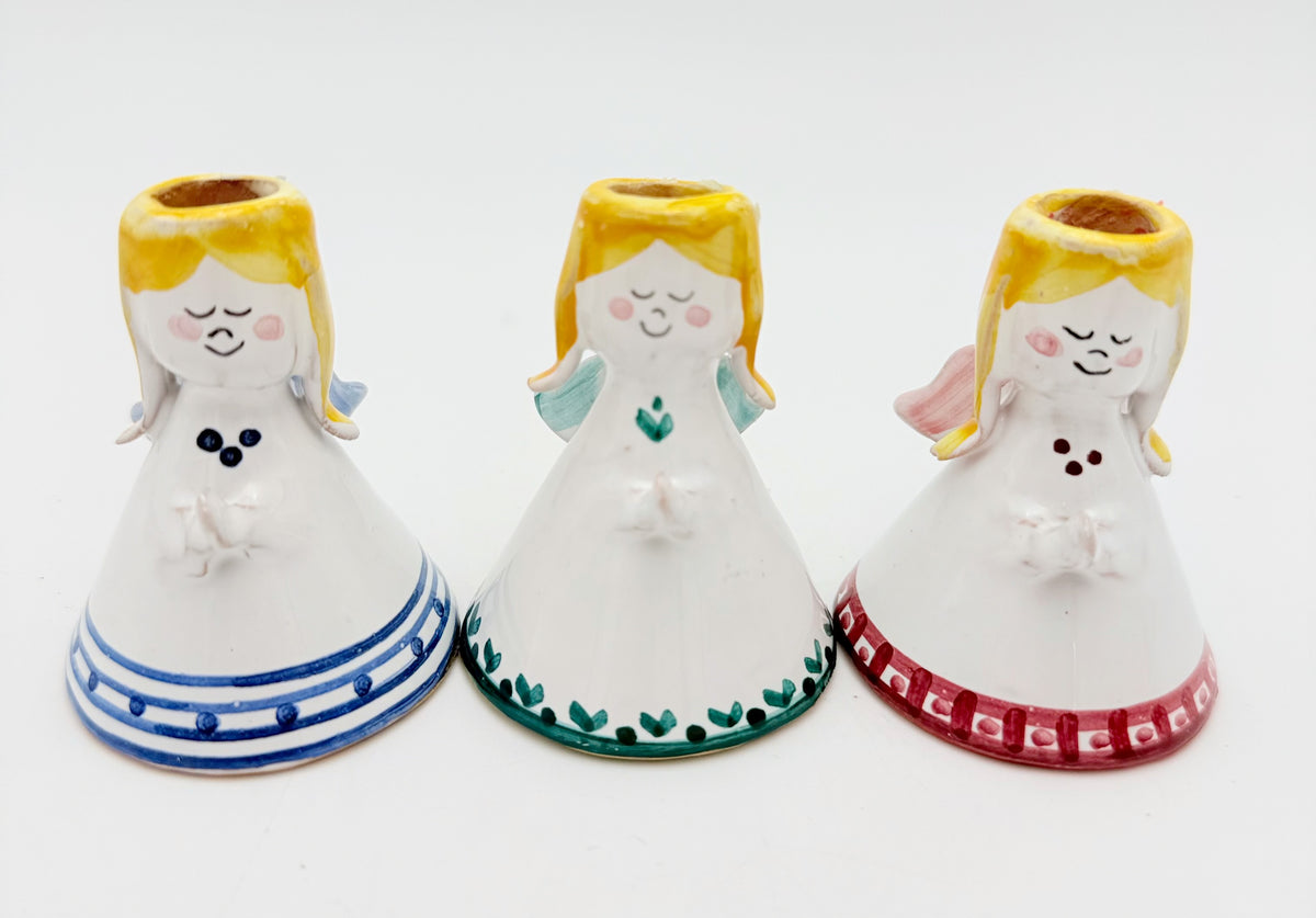Vintage Danish Angel Candle Holders Set of 3 – D.R. Danmark Hand Painted Ceramic Scandinavian Christmas Decor