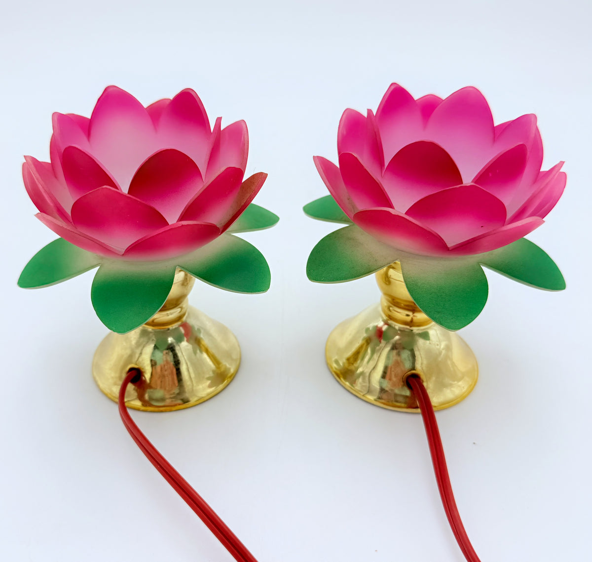 Vintage Pink Lotus Flower Boudoir Lamps Pair | Mid-Century Lucite Style Floral Accent Lights