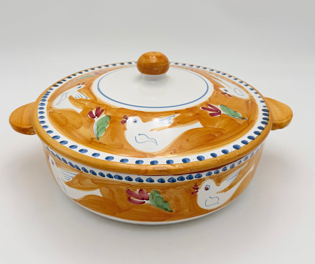 Vintage Solimene Vietri Campagna Gallina Large Covered Casserole, Hand Painted Italian Chicken Pottery