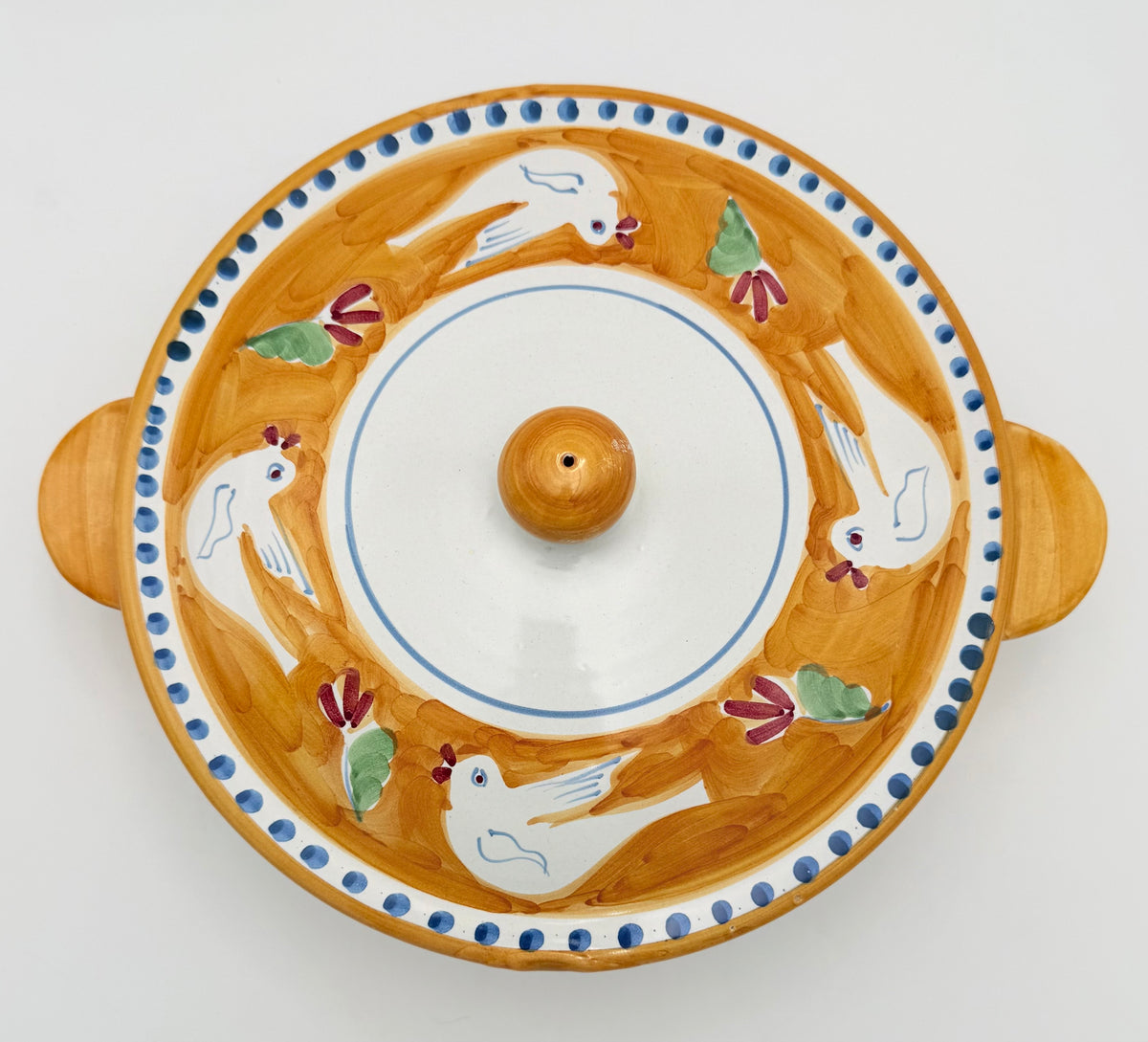 Vintage Solimene Vietri Campagna Gallina Large Covered Casserole, Hand Painted Italian Chicken Pottery