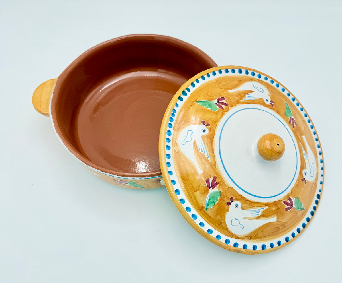 Vintage Solimene Vietri Campagna Gallina Large Covered Casserole, Hand Painted Italian Chicken Pottery