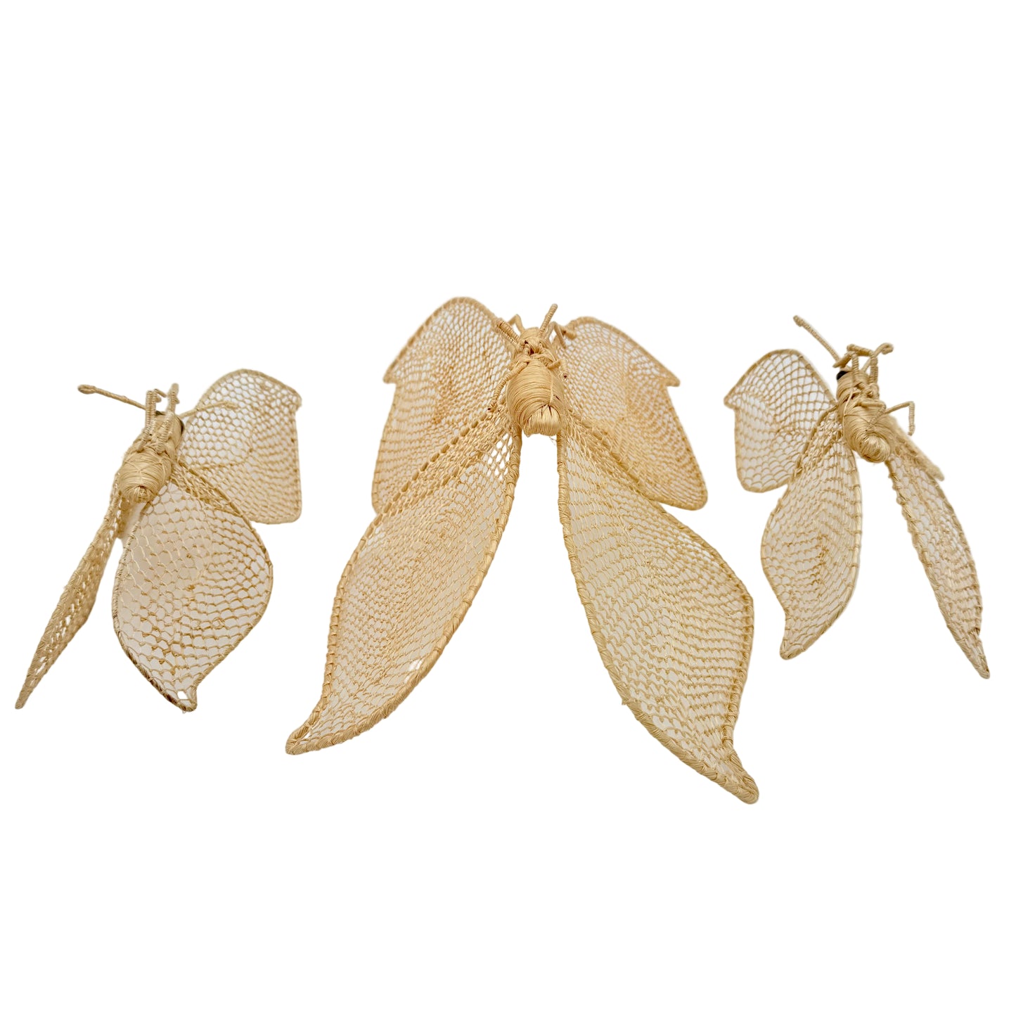 VINTAGE WICKER BUTTERFLY WALL ART – SET OF 3 HANDWOVEN RAFFIA BUTTERFLIES