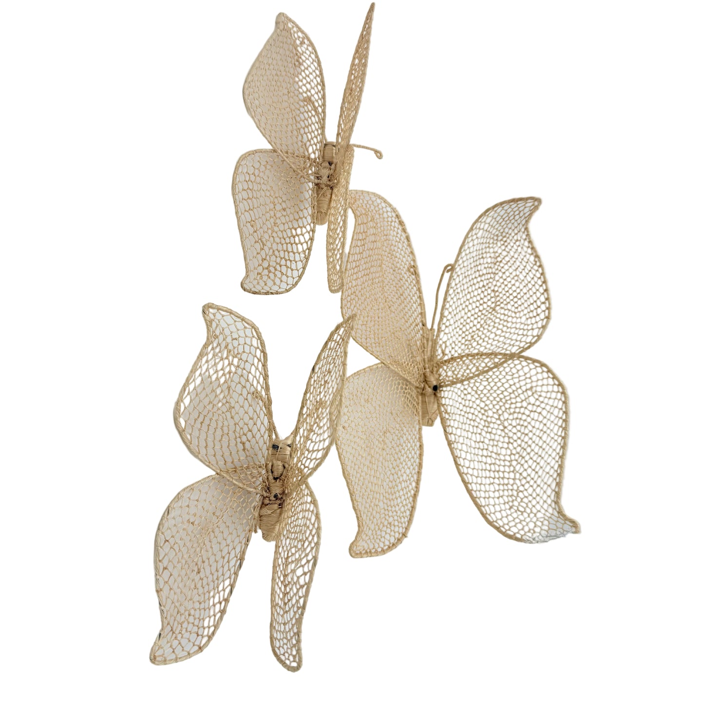 VINTAGE WICKER BUTTERFLY WALL ART – SET OF 3 HANDWOVEN RAFFIA BUTTERFLIES