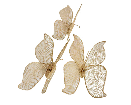 VINTAGE WICKER BUTTERFLY WALL ART – SET OF 3 HANDWOVEN RAFFIA BUTTERFLIES