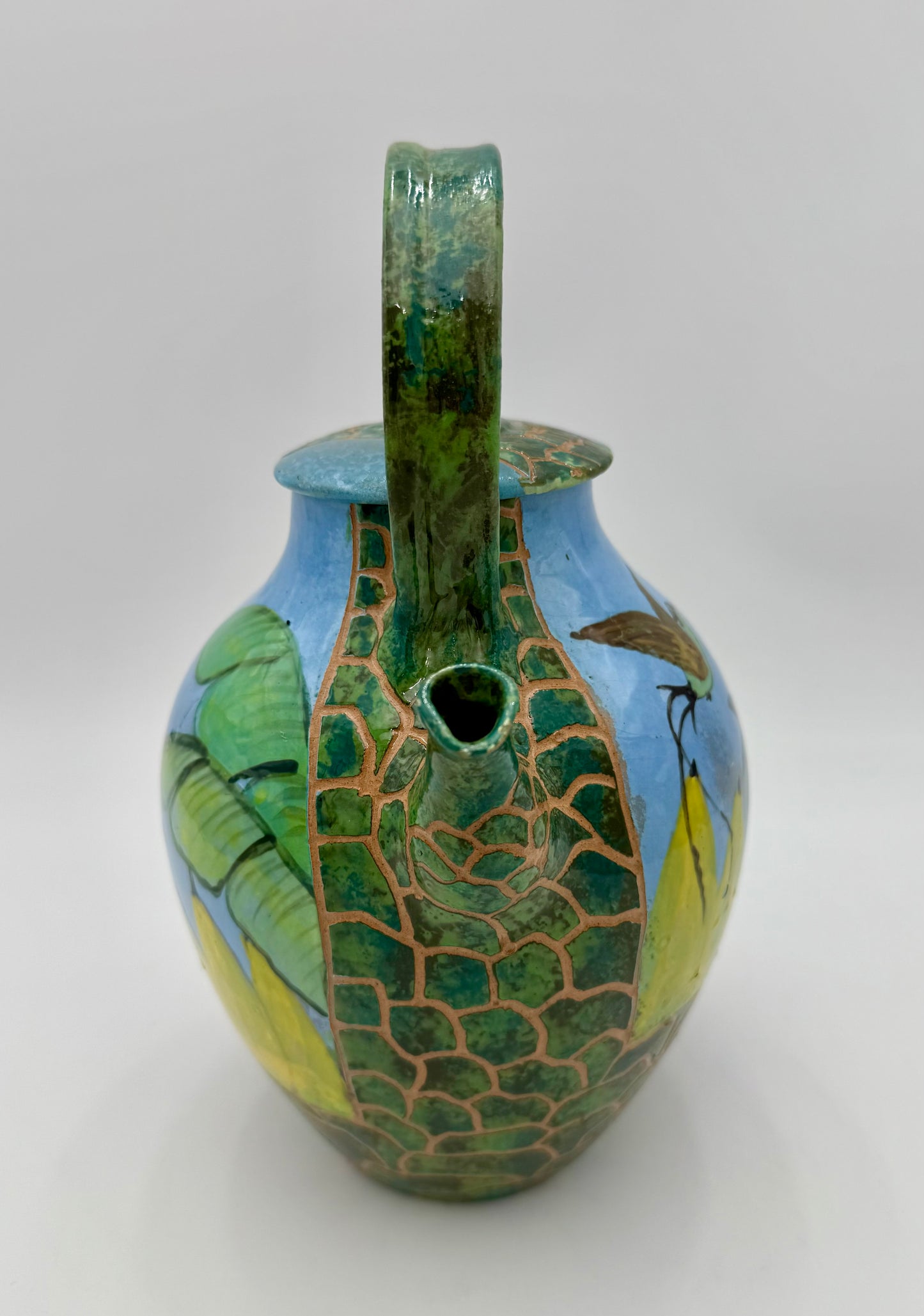 HAND-PAINTED TROPICAL TEAPOT BY LINCIAR ART – Vintage Mexican Ceramic with Pineapple, Hummingbird & Hibiscus