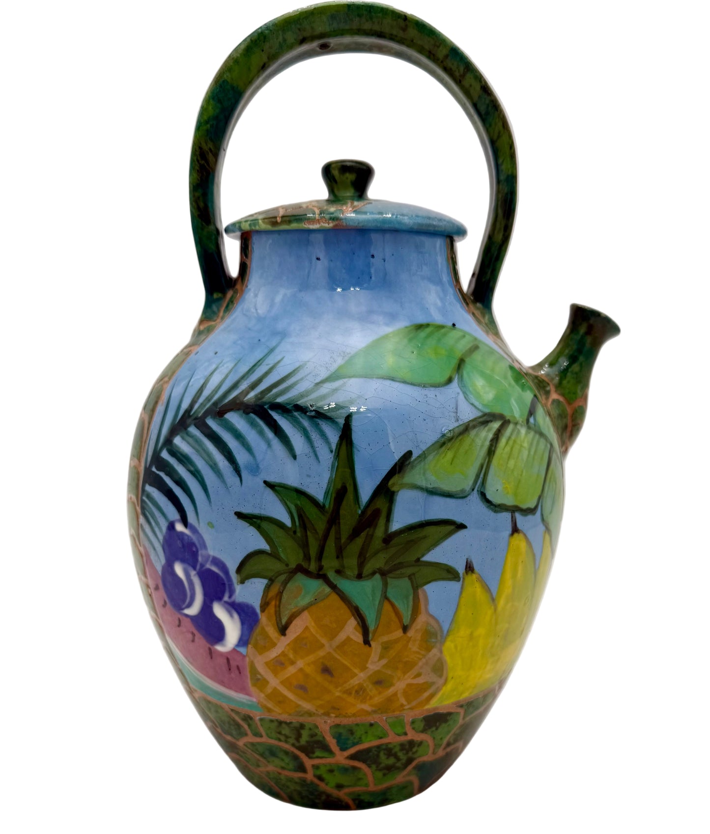 HAND-PAINTED TROPICAL TEAPOT BY LINCIAR ART – Vintage Mexican Ceramic with Pineapple, Hummingbird & Hibiscus