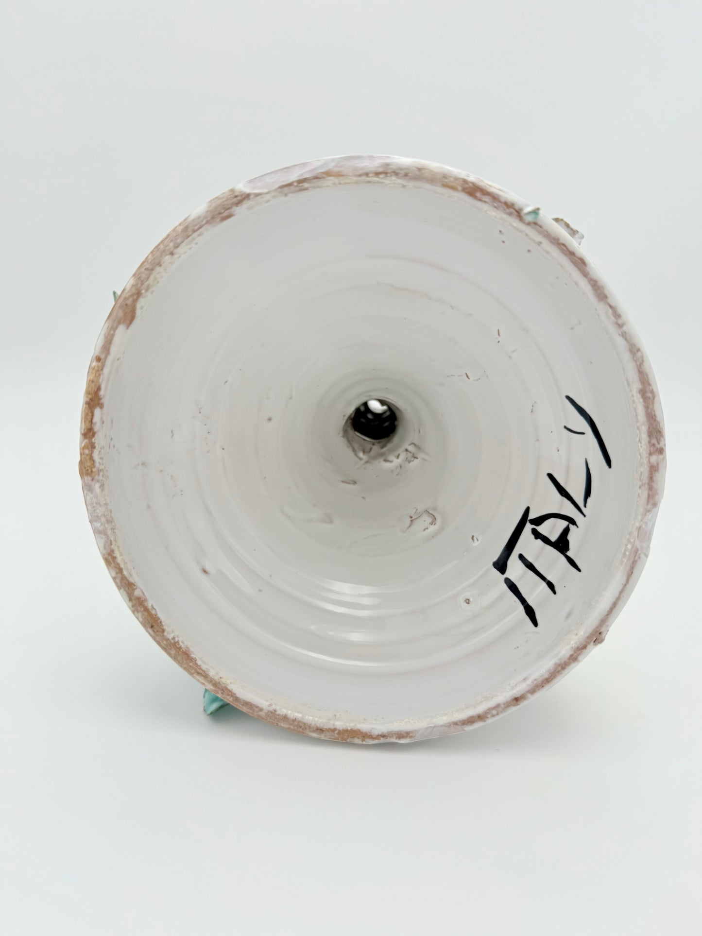 VINTAGE ITALIAN CERAMIC CANDLESTICK WITH FRUIT & LEAF MOTIF – 12″ TALL