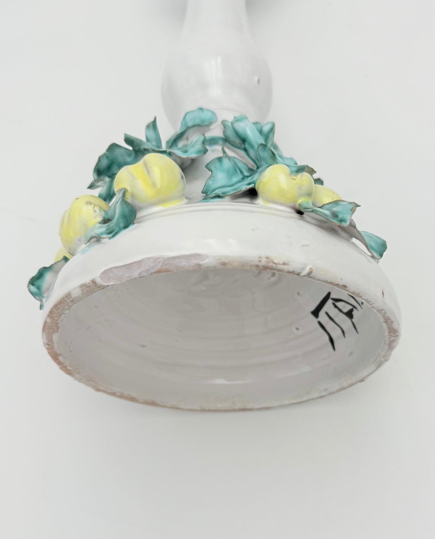 VINTAGE ITALIAN CERAMIC CANDLESTICK WITH FRUIT & LEAF MOTIF – 12″ TALL