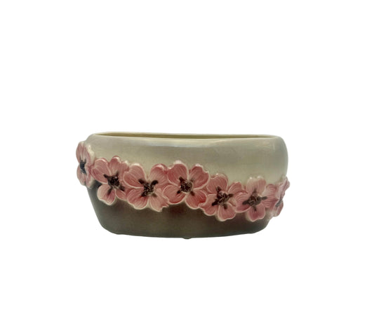 VINTAGE DOGWOOD FLOWER CERAMIC PLANTER – UNMARKED HULL POTTERY STYLE, MID-CENTURY FLORAL OVAL PLANTER