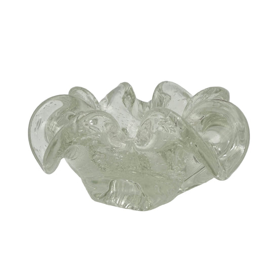 VINTAGE MURANO STYLE CLEAR BULLICANTE GLASS BOWL – HEAVY RUFFLED ART GLASS CENTERPIECE – MID CENTURY ITALIAN DECOR
