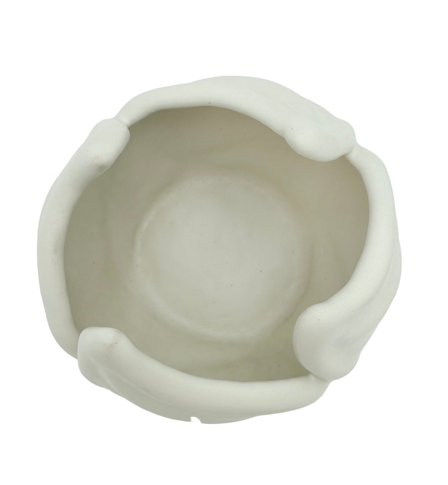 VAN BRIGGLE WHITE LOTUS BOWL – COLORADO SPRINGS ART POTTERY, SCULPTURAL ORGANIC FORM, MID-CENTURY ART NOUVEAU STYLE