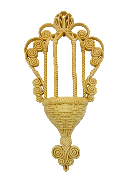 VINTAGE SYROCO WALL POCKET – HOLLYWOOD REGENCY SCROLL BASKET