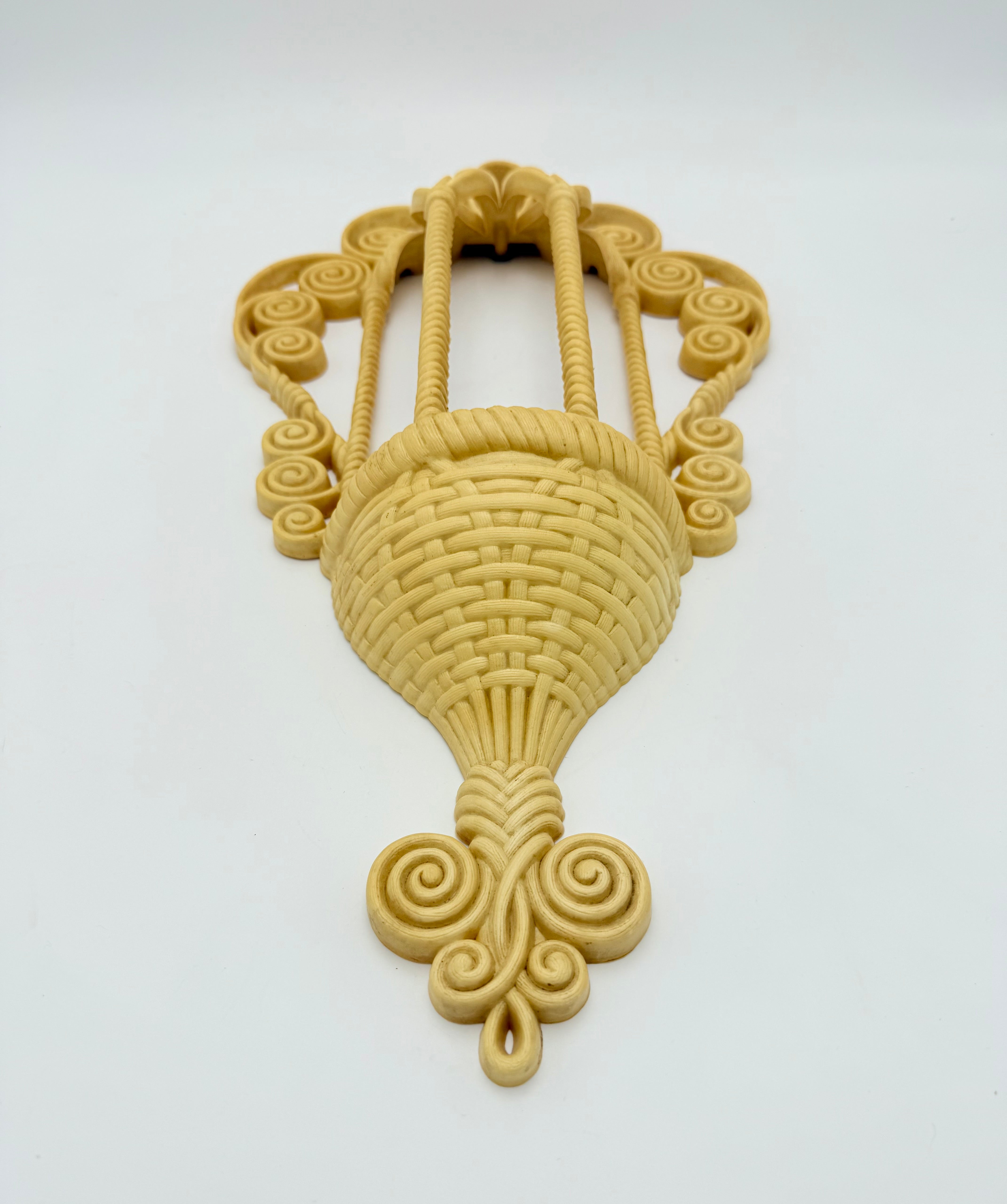 VINTAGE SYROCO WALL POCKET – HOLLYWOOD REGENCY SCROLL BASKET