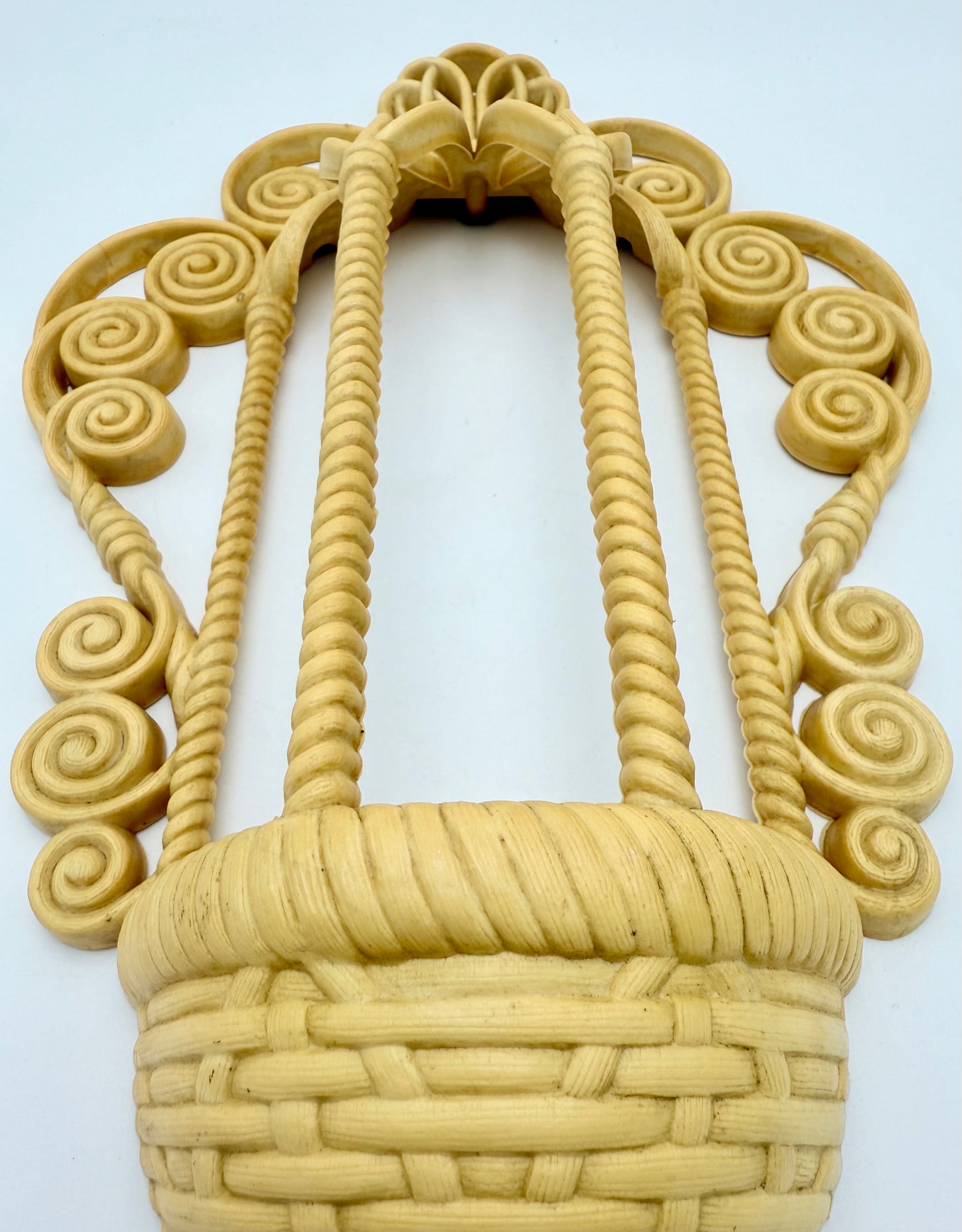 VINTAGE SYROCO WALL POCKET – HOLLYWOOD REGENCY SCROLL BASKET