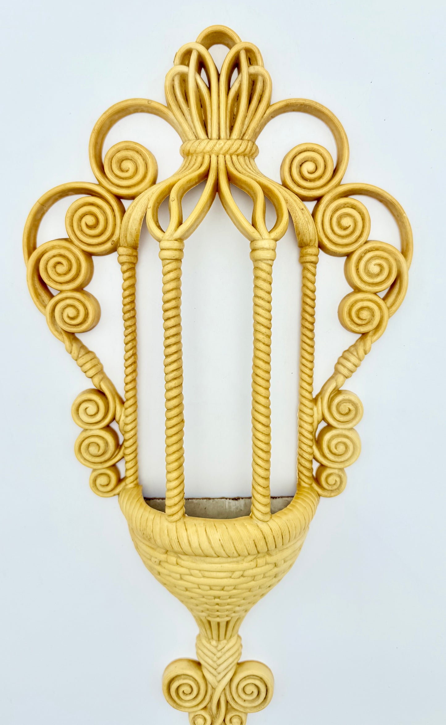 VINTAGE SYROCO WALL POCKET – HOLLYWOOD REGENCY SCROLL BASKET