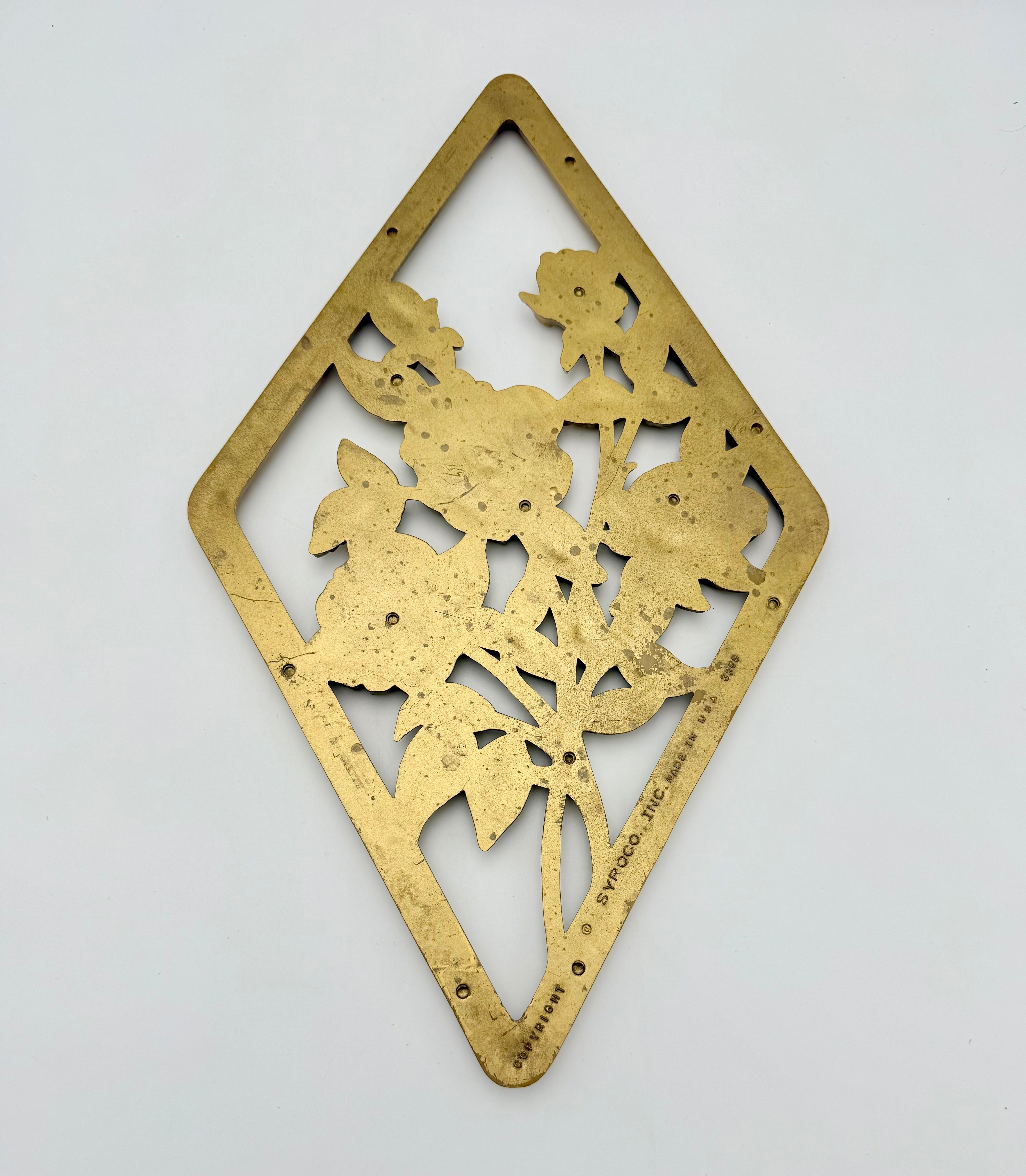 VINTAGE SYROCO GOLD ROSE WALL PLAQUE • 1960S HOLLYWOOD REGENCY FLORAL DECOR • MADE IN USA
