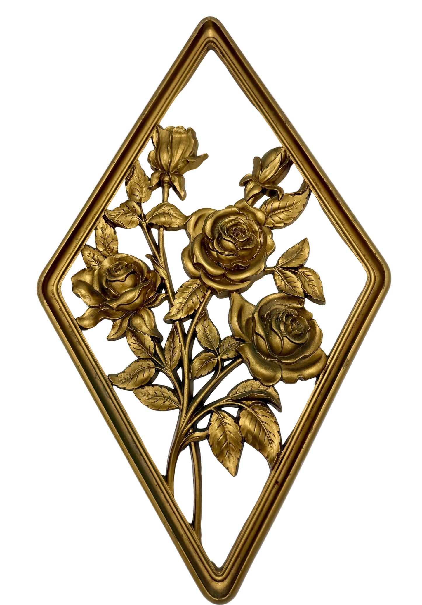 VINTAGE SYROCO GOLD ROSE WALL PLAQUE • 1960S HOLLYWOOD REGENCY FLORAL DECOR • MADE IN USA