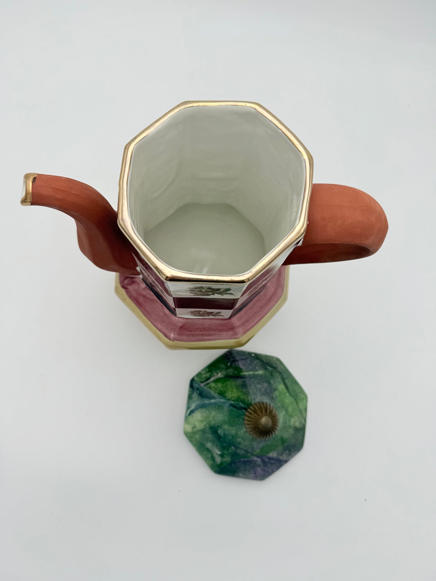 WHIMSICAL FRANK & MUSTARD CERAMIC TEAPOT • 1997 HAND-PAINTED STUDIO ART POTTERY • CHECKERBOARD ROSES • MACKENZIE-CHILDS STYLE DECOR • LARGE DISPLAY TEAPOT