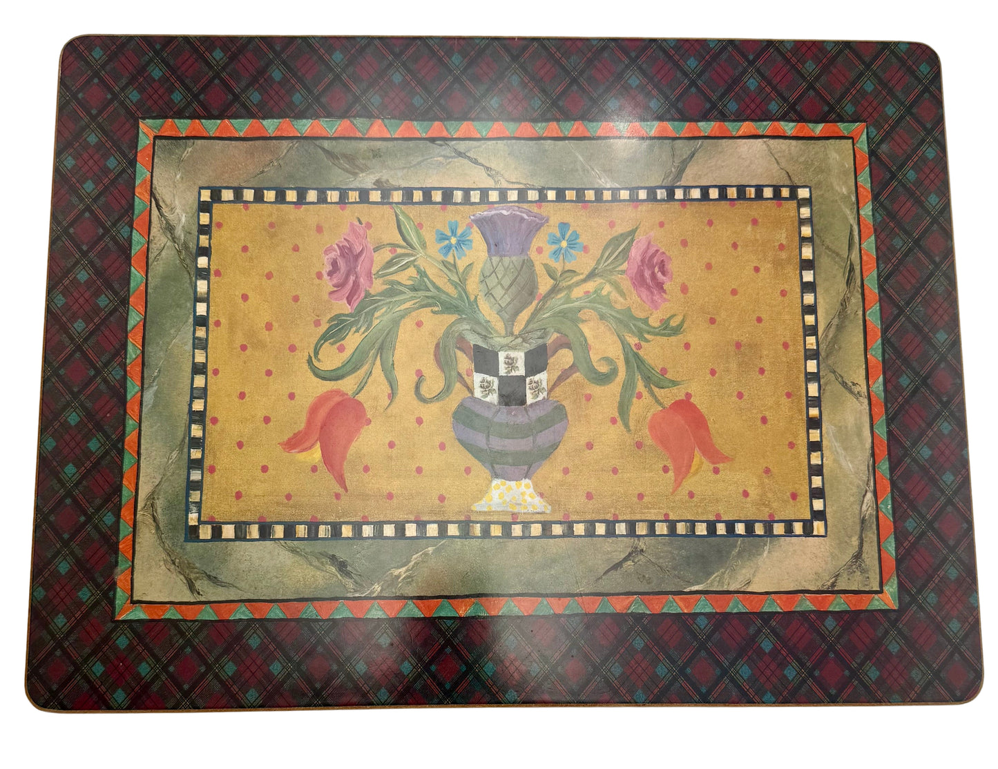 VINTAGE MACKENZIE-CHILDS LACQUER PLACEMATS — SET OF EIGHT WITH TWO ORIGINAL BOXES — EARLY FLORAL DESIGN