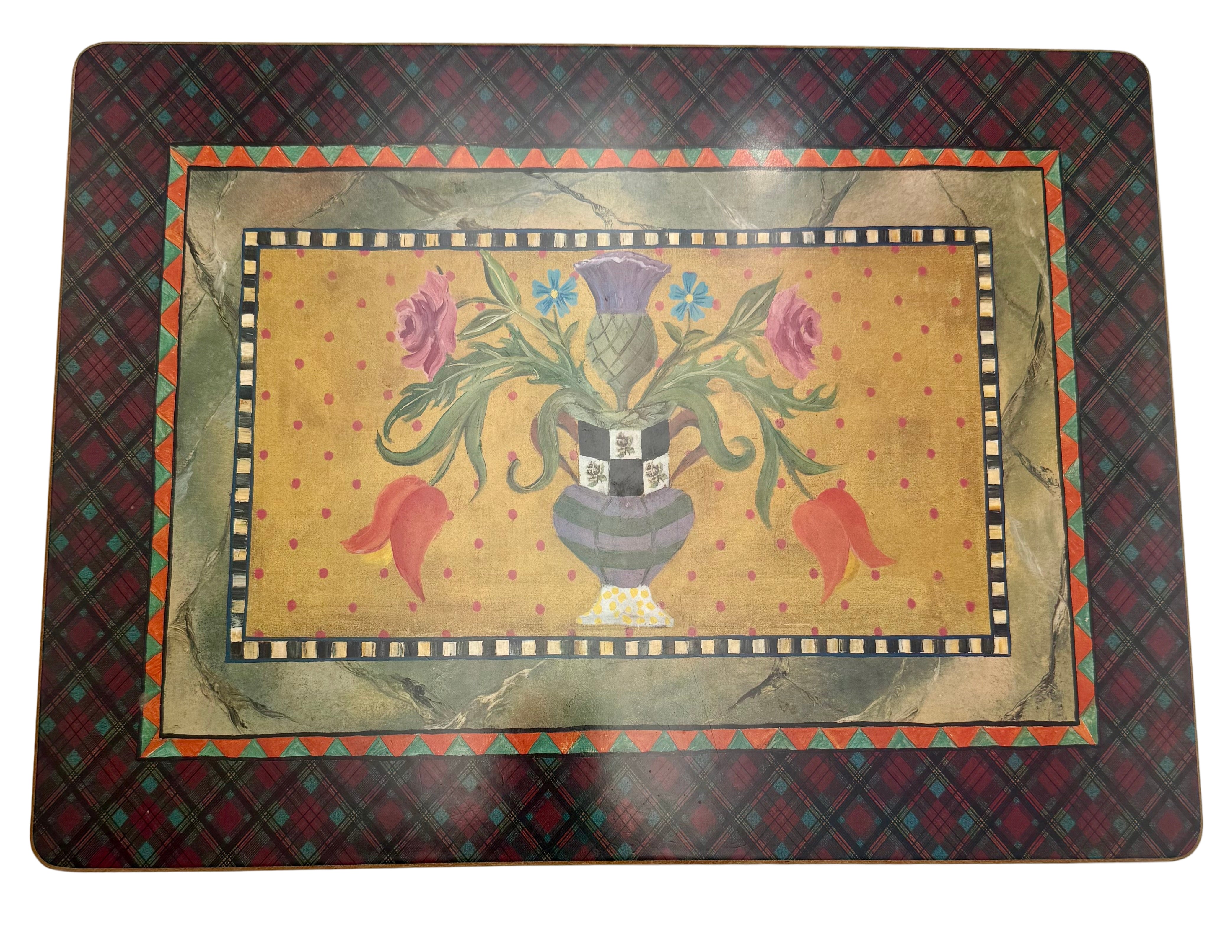 VINTAGE MACKENZIE-CHILDS LACQUER PLACEMATS — SET OF EIGHT WITH TWO ORIGINAL BOXES — EARLY FLORAL DESIGN