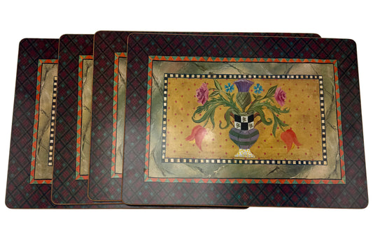 VINTAGE MACKENZIE-CHILDS LACQUER PLACEMATS — SET OF EIGHT WITH TWO ORIGINAL BOXES — EARLY FLORAL DESIGN