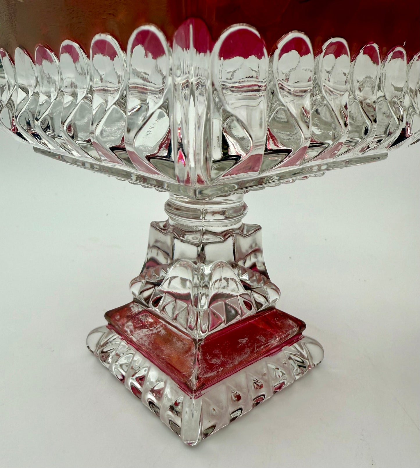 PAIR OF ANTIQUE RUBY STAINED EAPG LIDDED SWEETMEAT JARS • U.S. GLASS • 1890s VICTORIAN PEDESTAL COMPOTES