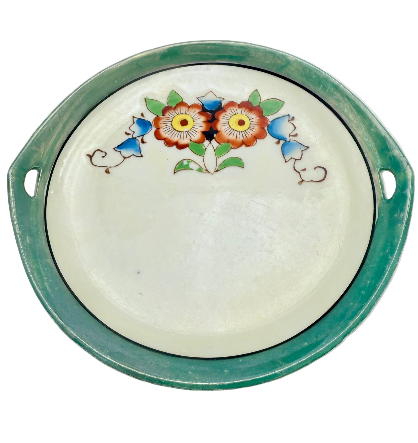 VINTAGE MADE IN JAPAN FLORAL PLATE & TRAY SET – 1950S HAND-PAINTED CERAMIC – 4.25” PLATES & 5” HANDLED TRAY – COTTAGECORE FLORAL DISH SET