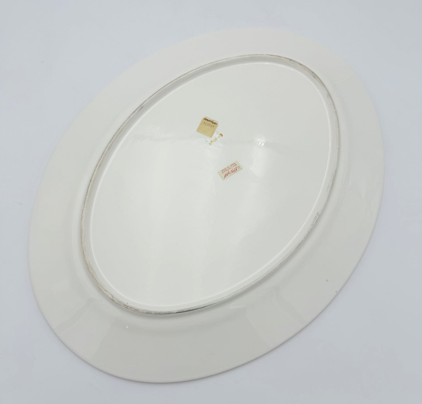 LORD & TAYLOR JAPAN PINK FLORAL RELIEF PLATTER – LARGE 17.75” SERVING TRAY – MID CENTURY JAPANESE CERAMIC – RAISED WHITE ROSES – 1950S DECOR