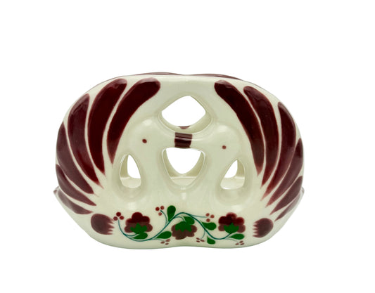 VINTAGE PORTUGUESE HAND-PAINTED CERAMIC NAPKIN HOLDER – SIGNED “CZ KILDOS” – FLORAL BURGUNDY & GREEN – 1960s–1980s