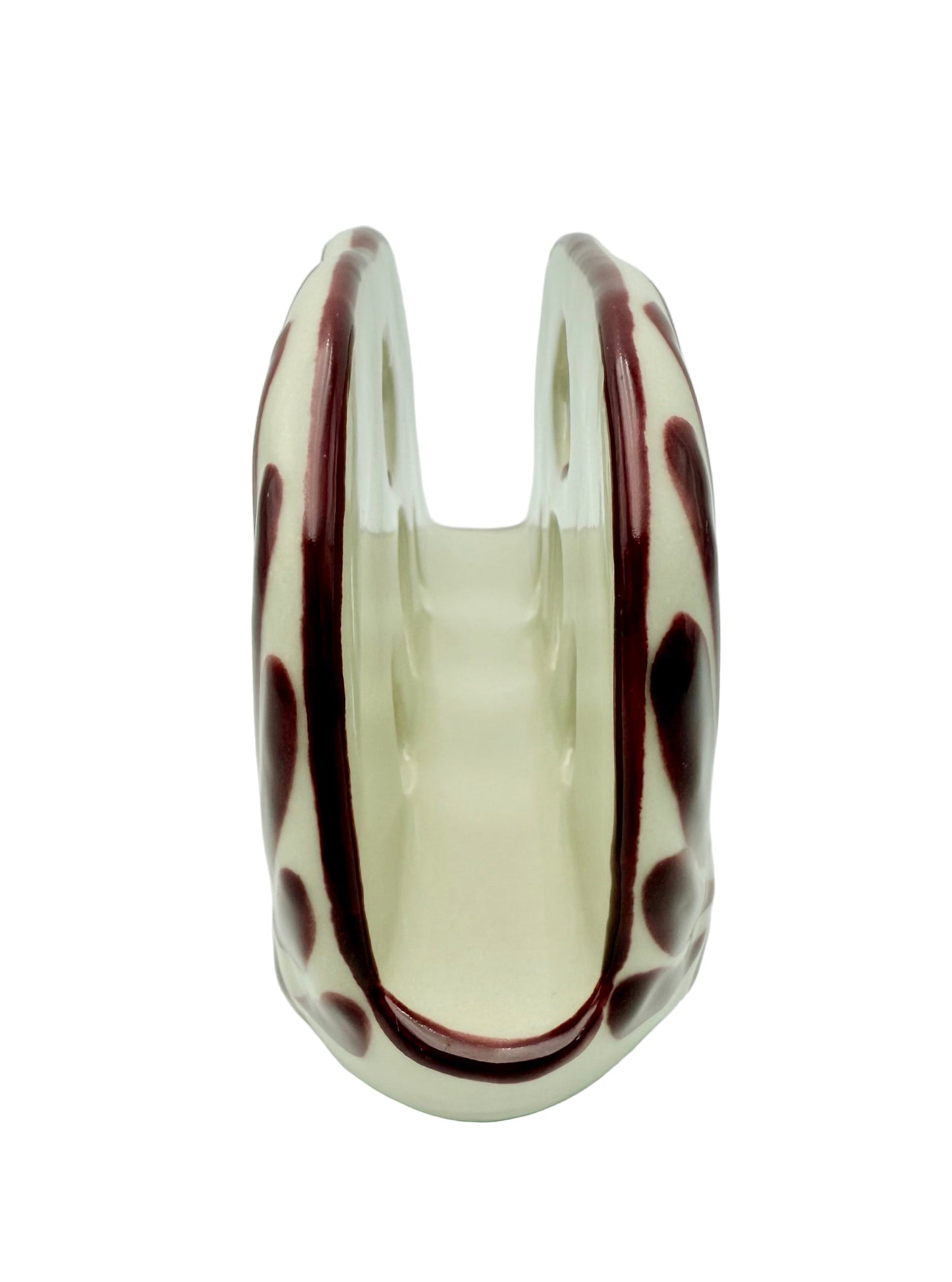 VINTAGE PORTUGUESE HAND-PAINTED CERAMIC NAPKIN HOLDER – SIGNED “CZ KILDOS” – FLORAL BURGUNDY & GREEN – 1960s–1980s