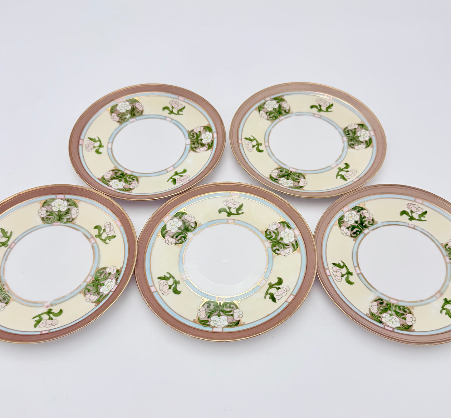 HAND PAINTED MORIMURA NIPPON BREAD AND BUTTER PLATES SET OF FIVE