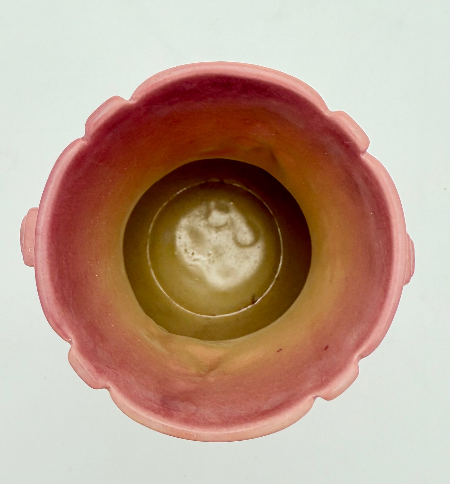 ROSEVILLE POTTERY WHITE ROSE VASE – PINK MATTE ART POTTERY, 1940s