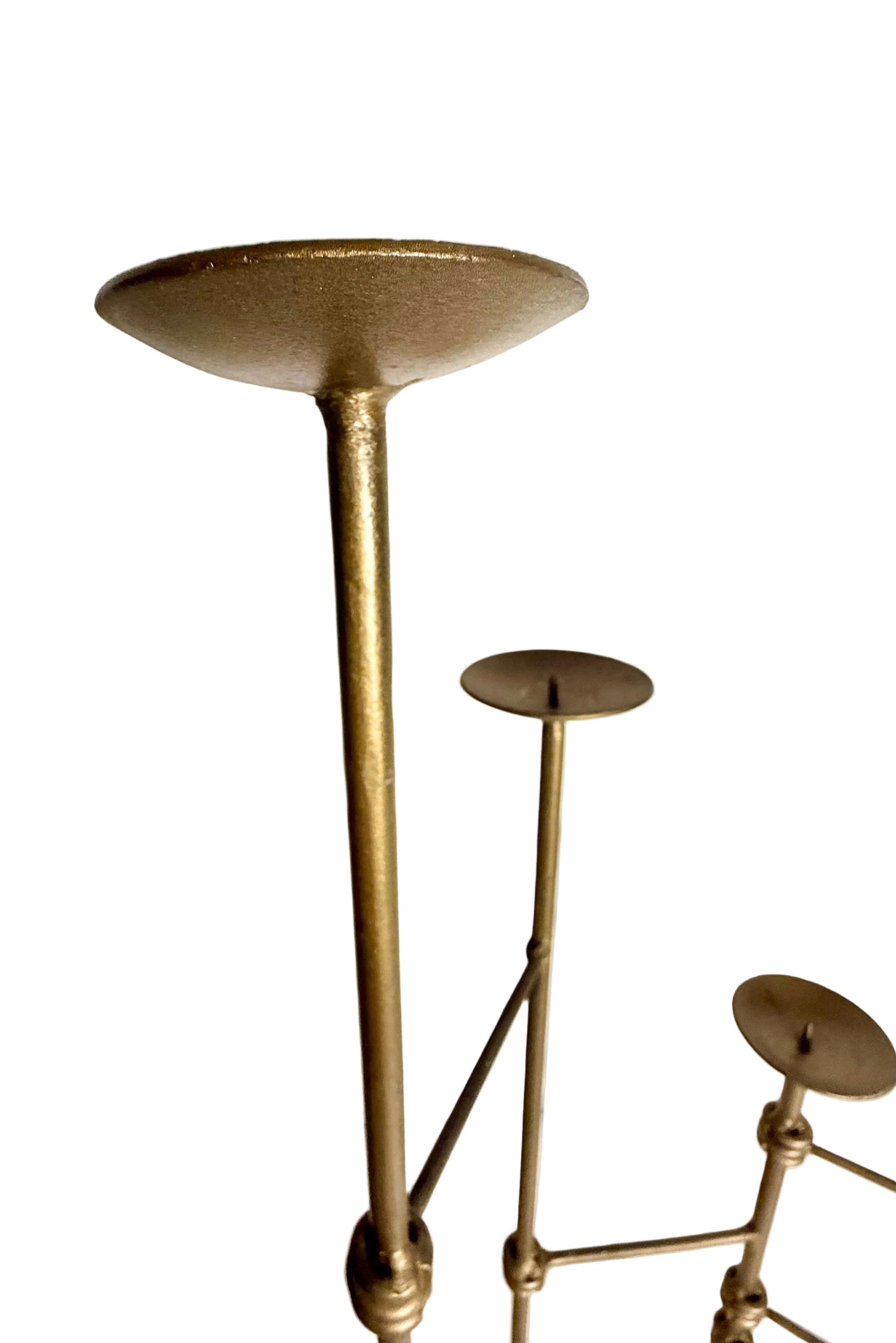 1970S MODERNIST BRASS SCULPTURAL CANDELABRA – ARCHITECTURAL LADDER DESIGN VOTIVE OR PILLAR CANDLE HOLDER CENTERPIECE, HOLLYWOOD REGENCY DECOR