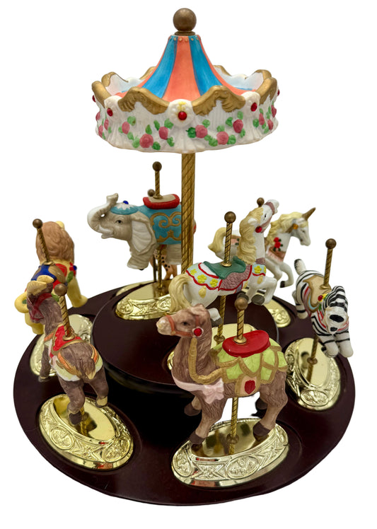 VINTAGE SAN FRANCISCO MUSIC BOX CO. ANIMAL CAROUSEL – “IT’S A SMALL WORLD” – HAND-PAINTED MUSICAL MENAGERIE – EXCELLENT CONDITION