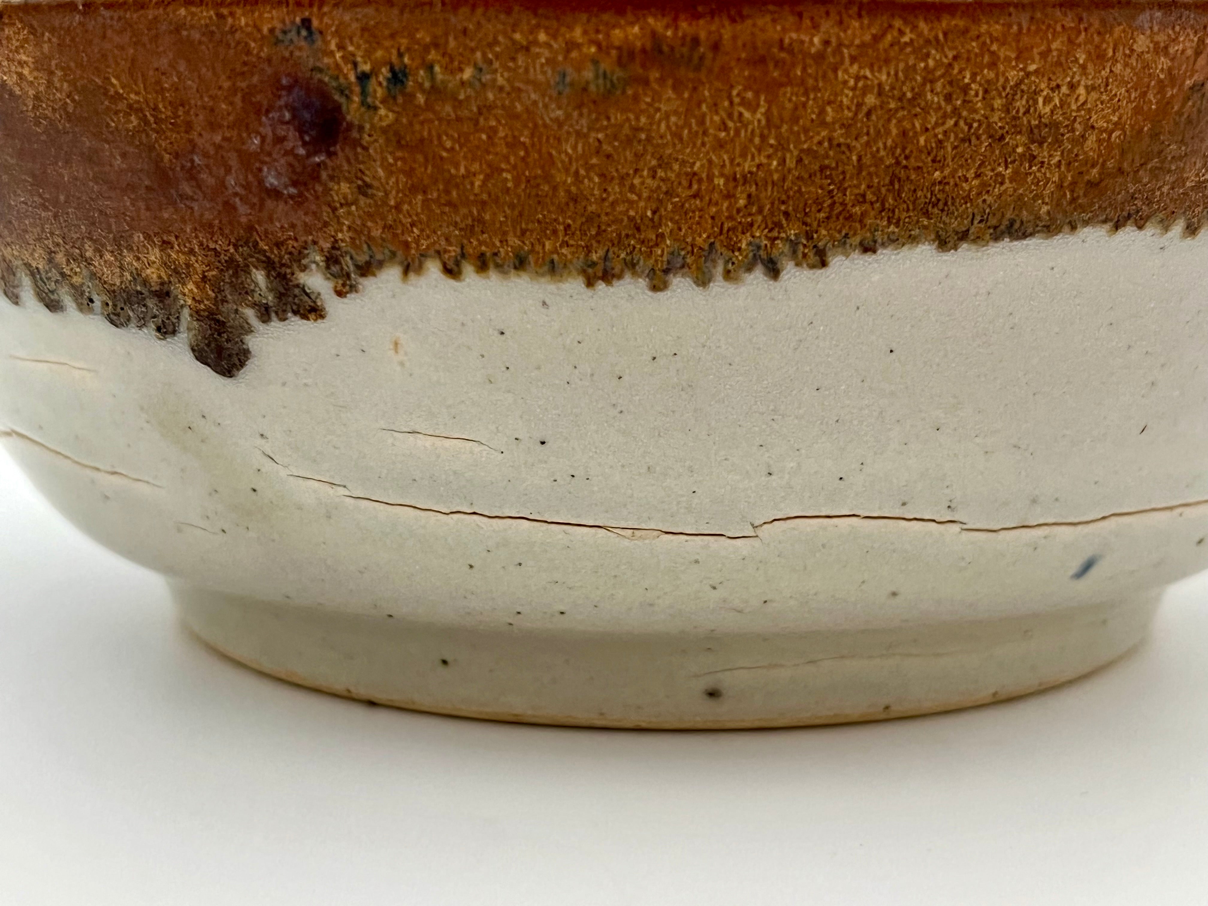 VINTAGE SIGNED MID CENTURY STUDIO POTTERY BOWL WITH BIRD & FLORAL MOTIF – 9”