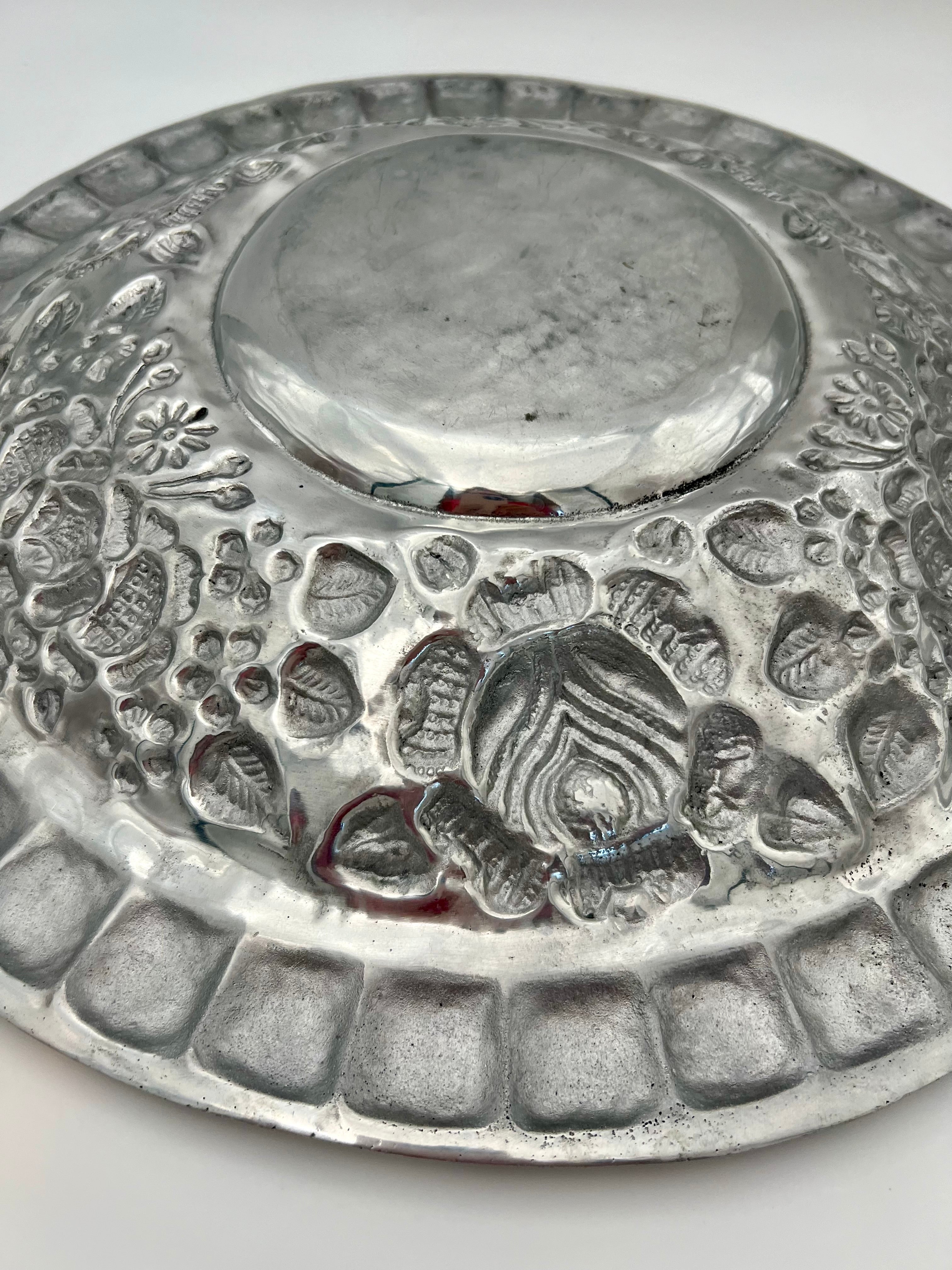 VINTAGE 1950s HAND-EMBOSSED PEWTER TRAY