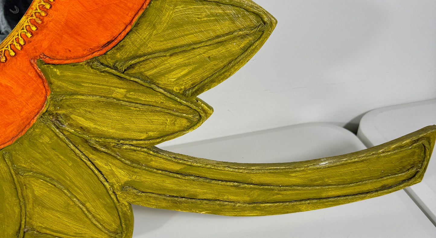 VINTAGE ORANGE AND GREEN FLOWER SHAPED HANGING MIRROR, 1970s