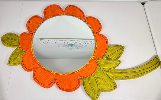 VINTAGE ORANGE AND GREEN FLOWER SHAPED HANGING MIRROR, 1970s