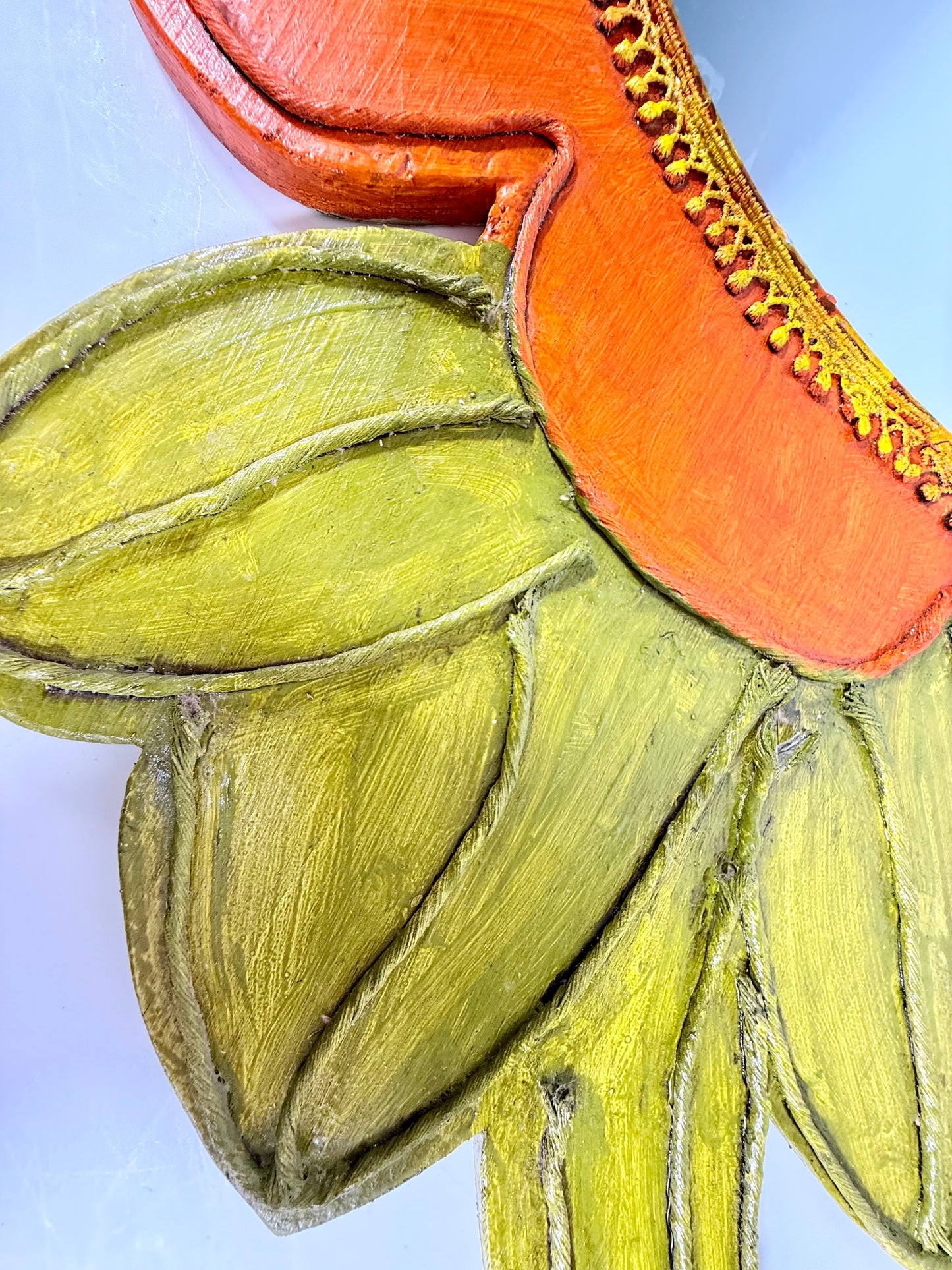 VINTAGE ORANGE AND GREEN FLOWER SHAPED HANGING MIRROR, 1970s