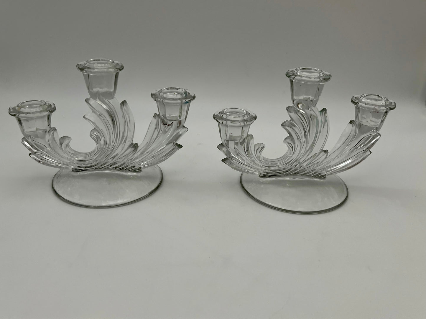 ANTIQUE PAIR OF FOSTERIA BAROQUE CRYSTAL CANDLESTICK HOLDERS