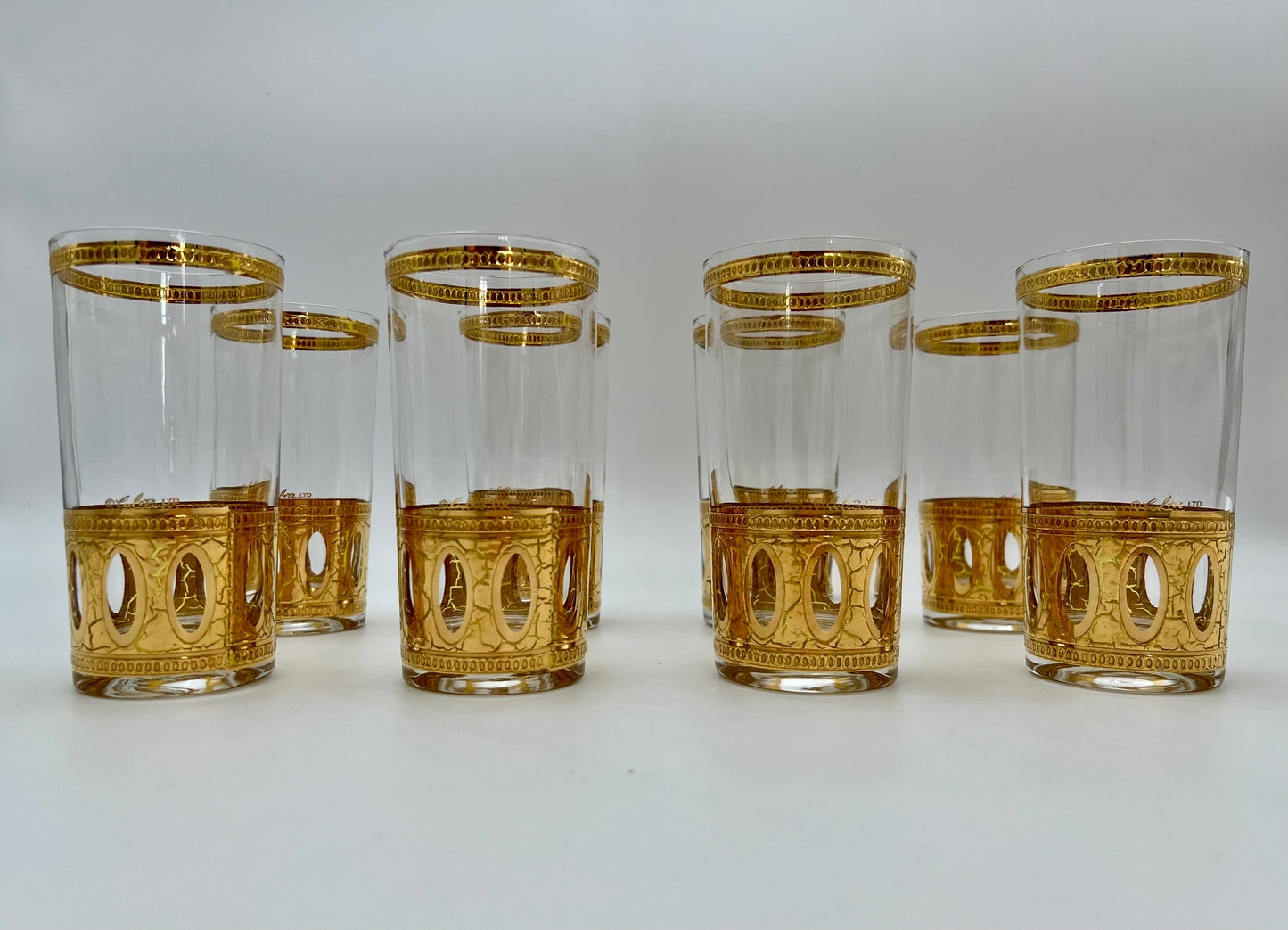 SIGNED 1950s/1960s CULVER 22K GOLD HIGHBALL GLASSES SET OF 8