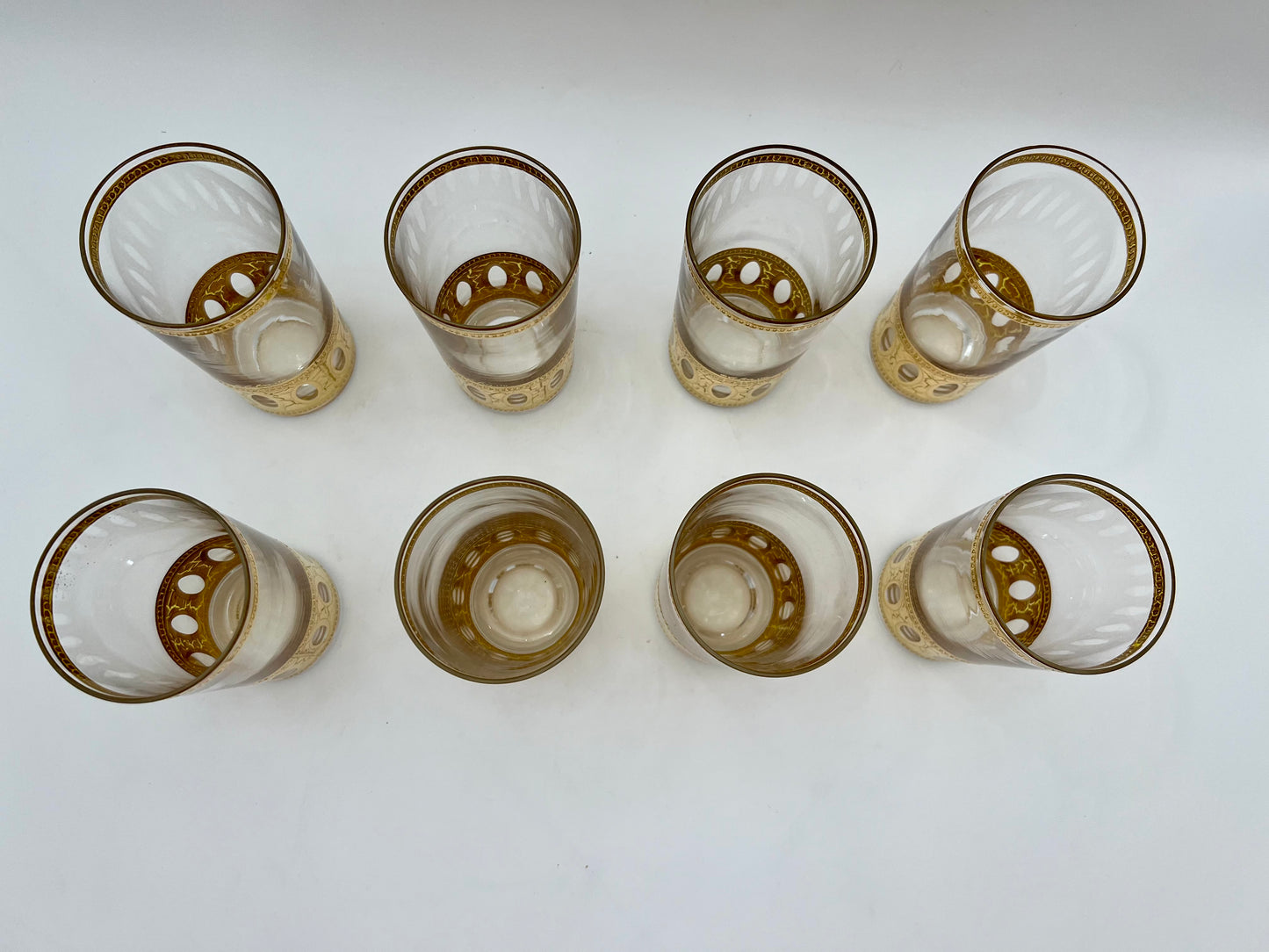 SIGNED 1950s/1960s CULVER 22K GOLD HIGHBALL GLASSES SET OF 8