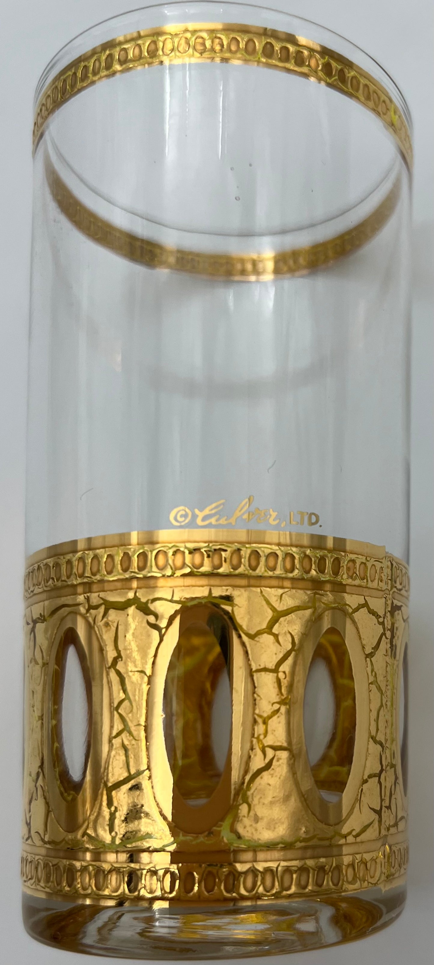 SIGNED 1950s/1960s CULVER 22K GOLD HIGHBALL GLASSES SET OF 8