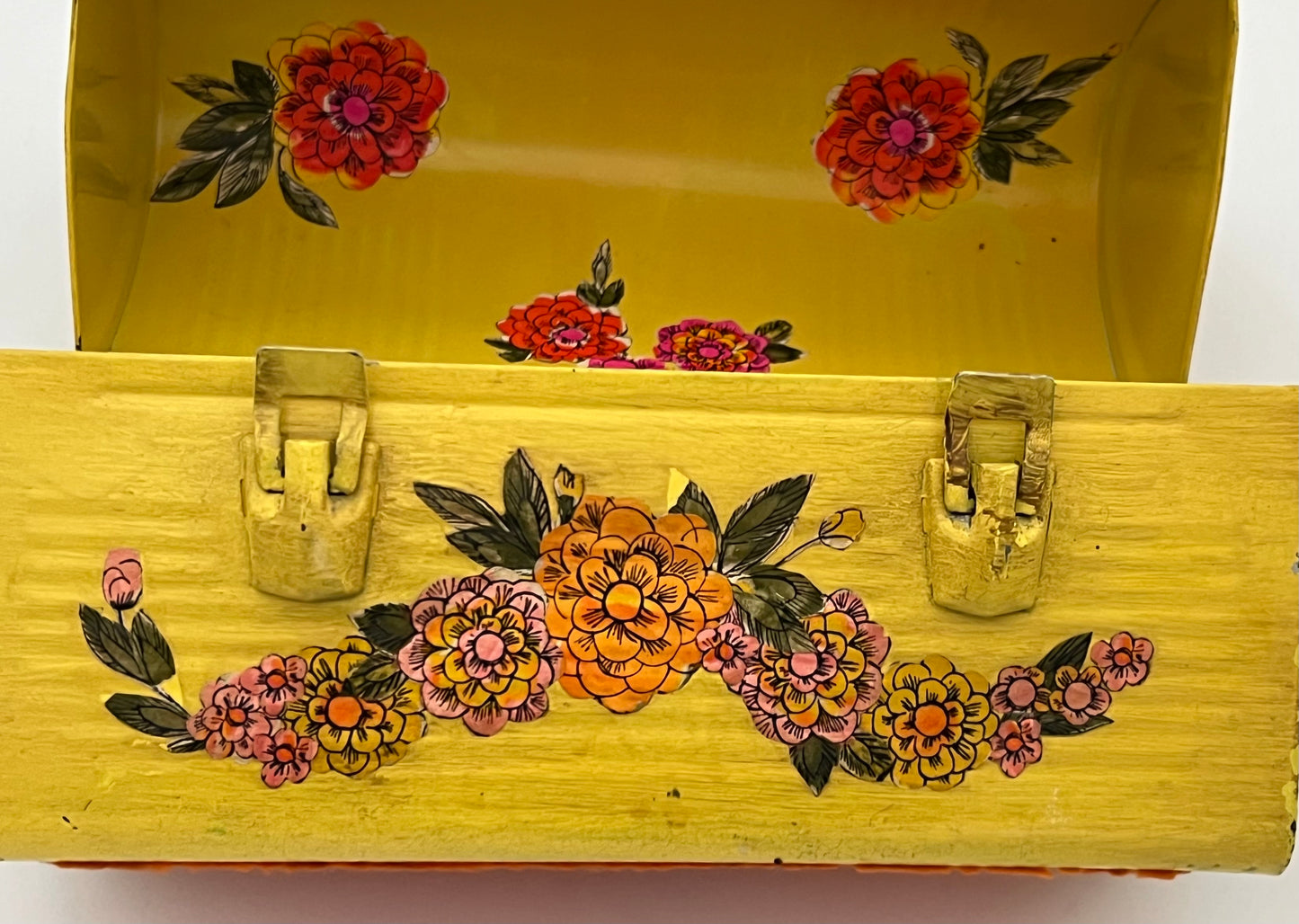 FOLK ART 1960s DECOUPAGE LUNCH BOX/PURSE