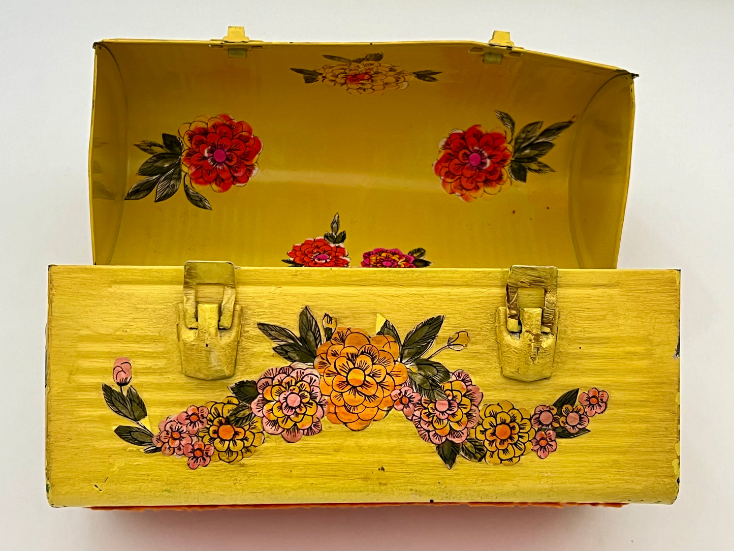 FOLK ART 1960s DECOUPAGE LUNCH BOX/PURSE