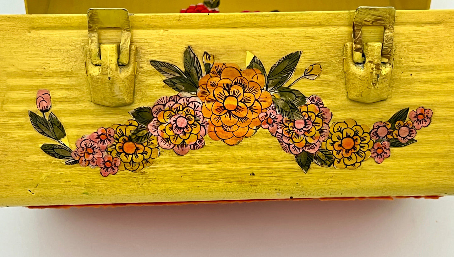 FOLK ART 1960s DECOUPAGE LUNCH BOX/PURSE