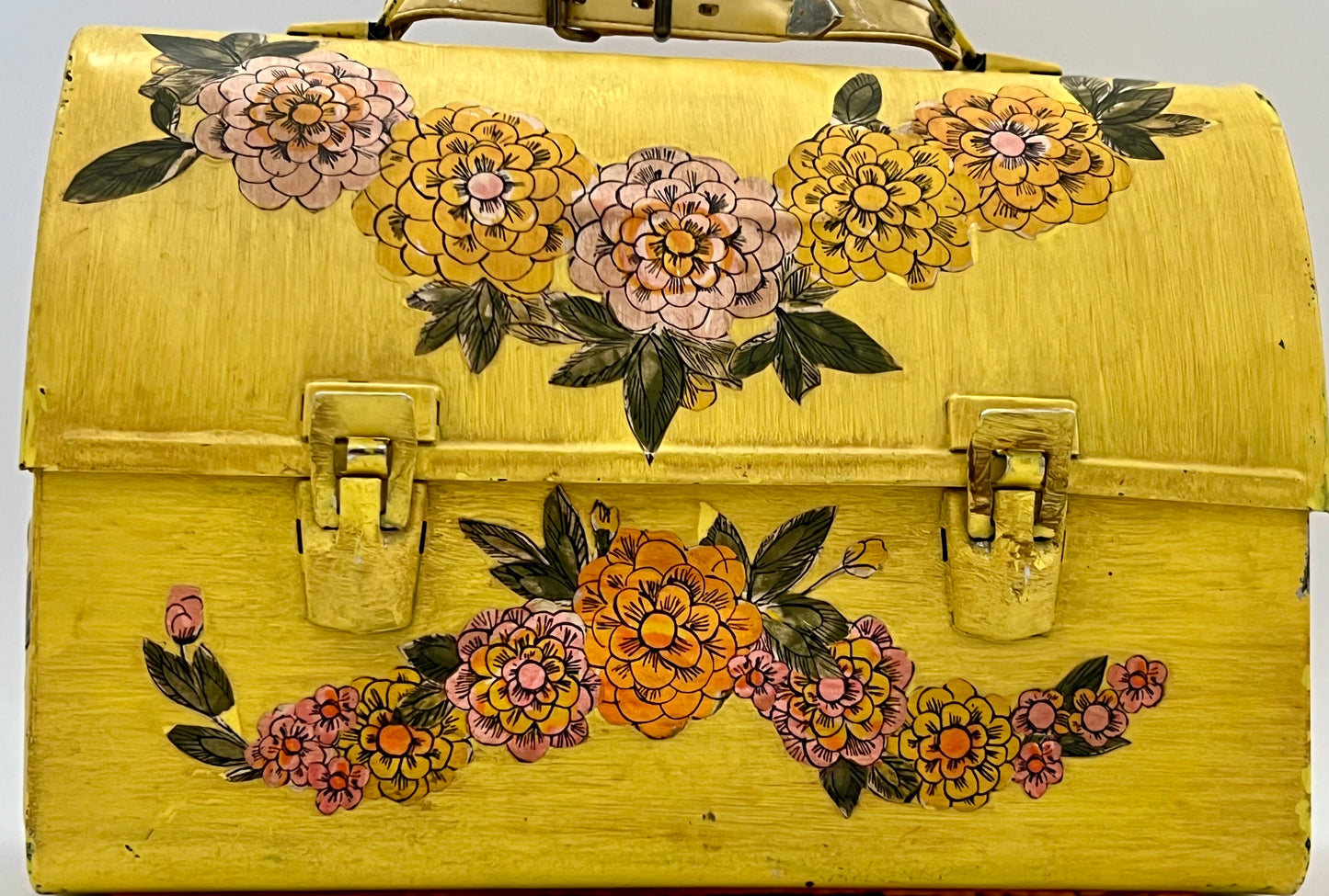 FOLK ART 1960s DECOUPAGE LUNCH BOX/PURSE